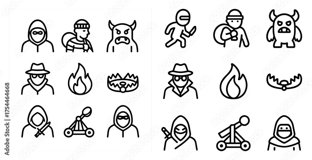 Fototapeta premium Security and threats line icons set – outline, linear, defense and protection symbols