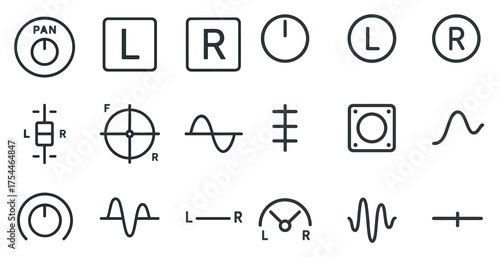Audio control linear icons set – sound, music, volume adjustment symbols