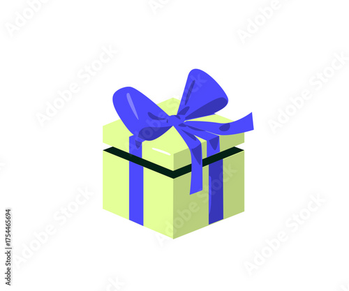 Gift box. Holiday package with ribbon bow decoration. Surprise, giftbox with decor, ornament. Flat vector illustration isolated on white background.