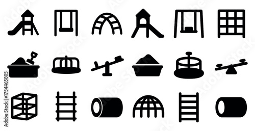 Playground silhouette icons set – filled, solid, child and park elements