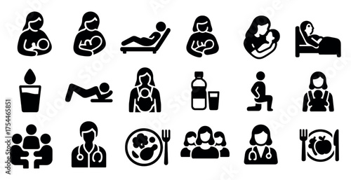 Maternity and healthcare icons set - solid, filled, parenting and wellness symbols