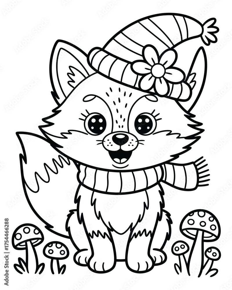 Obraz premium Cute winter fox illustration vector art scalable eps for coloring pages and children's designs silhouette White background