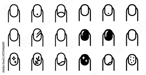 Nail art outline icons set - manicure, style, beauty and fashion symbols