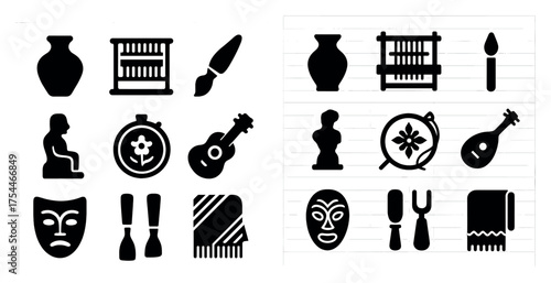 Arts and crafts solid icons set – filled, creative, handmade elements