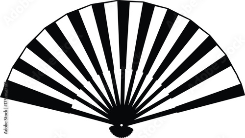Black and white folding fan silhouette with alternating segments and central pivot, representing traditional design and radial symmetry