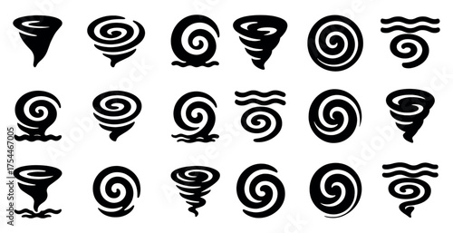 Weather silhouette icons set – storm, tornado, climate imagery