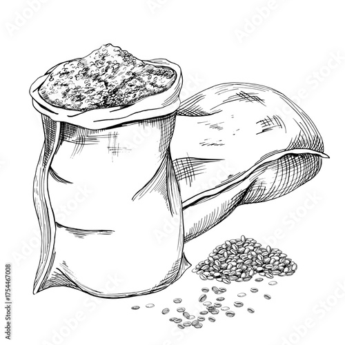 Two full sacks of coffee beans. Realistic vector illustration on the theme of coffee for product design, apparel printing, posters, and interior design.