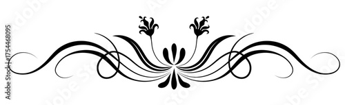 Floral ornament with leaves and abstract lines. Text divider. Decorative element for decor and text greeting or invitation card design.