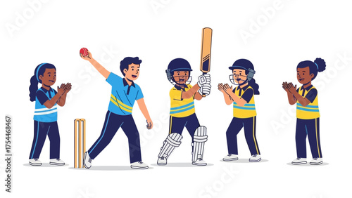 Cricket Playtime: A vibrant illustration capturing children engaging in a cricket match, their energy and enthusiasm evident as they play this classic sport. 