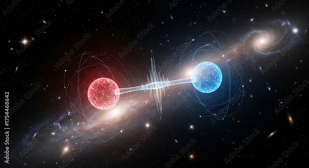 Obraz premium Artistic Concept of Quantum Entanglement Across the Vast Universe