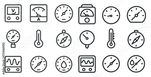 Measurement and tools line icons set – linear, outline, instrument symbols