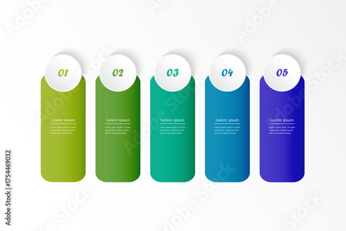 Step by step creative infographic template with 5 options, parts or processes.