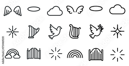 Peace and nature outline icons set – line, silhouette, harmony and tranquility symbols