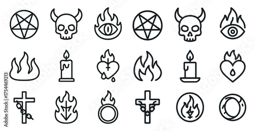 Occult and mystical line icons set – outline, spiritual, esoteric symbols