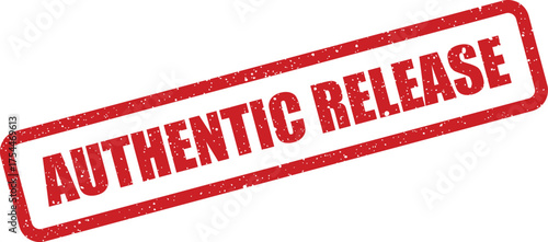 Distressed texture rubber stamp impression featuring the words Authentic Release for official announcement approval