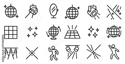 Party and dance outline icons set – celebration, disco, event symbols