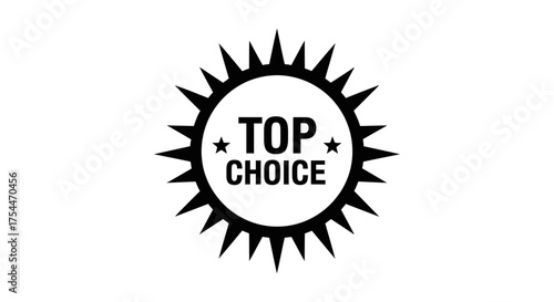 Sunburst badge with "TOP CHOICE" text, representing excellence and approval.
