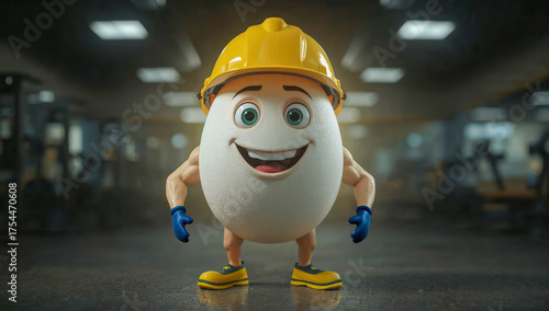 AI-generated image of a 3D Animation style of an egg with a hard hat