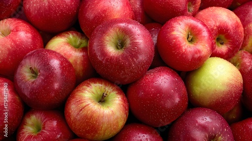 Close-up of a Heap of Fresh Deep Red and Partially Yellow Apples Piled Together. Healthy Organic Fruit, Premium Harvest Produce, and Delicious Natural Food Background

