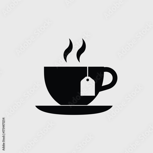 Minimalist professional vector icon of a steaming tea cup with tea bag ready for eps download silhouette White background