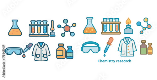 Chemistry lab line icons set – outline, scientific elements and research symbols