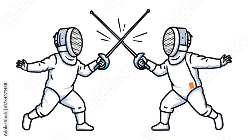 Dynamic Duel: An illustration of two fencers locked in a thrilling bout, their blades clashing in a display of skill, determination, and the art of combat. 
