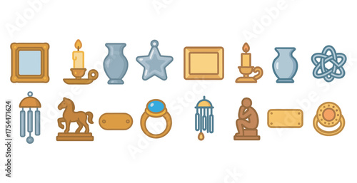 Home decor flat icons set – furnishings, decorative, interior design elements