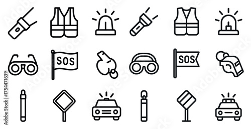 Safety and emergency line icons set – linear, outline, alert and protection symbols