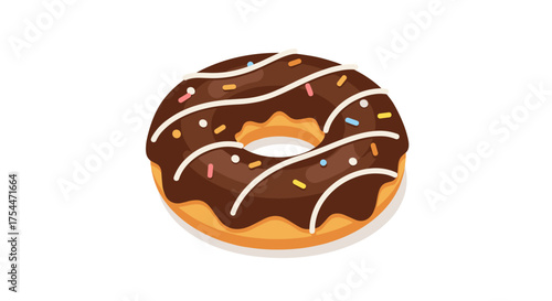 Delicious chocolate doughnut with sprinkles on white background