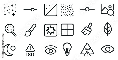 Photo editing outline icons set – linear, photography, image enhancement symbols