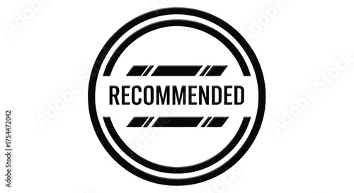Circular emblem with the word "RECOMMENDED" inside, symbolizing approval and endorsement.