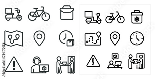 Urban mobility line icons set – outline, transportation, city travel symbols