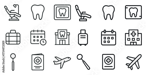 Dental and healthcare line icons set – outline, linear, medical and clinic symbols