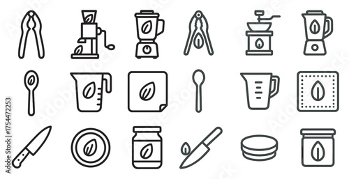 Coffee brewing equipment line icons set – outline, linear, cafe and kitchen tools