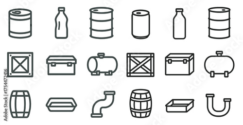 Industrial and packaging icons set – outline, linear, storage and transport symbols