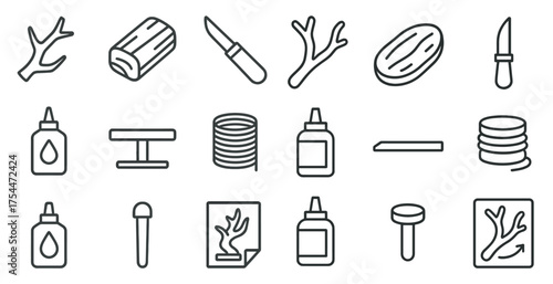 Woodworking line icons set – outline, linear, carpentry and crafting symbols