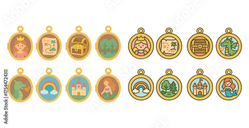 Fairy tale themed icon set – flat, filled, fantasy and storybook symbols