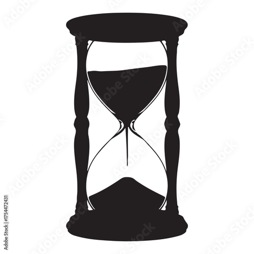 Silhouette of an hourglass isolated on white background, symbolizing time, deadline, and the fleeting nature of existence in a conceptual representation