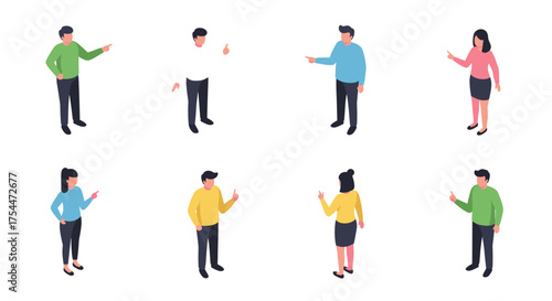 Diverse office team in collaborative discussion isometric design