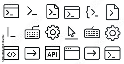 Programming and development line icons set – code, tech, web design tools