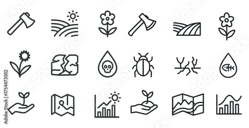 Nature and environment line icons set – outline, eco-friendly, natural symbols