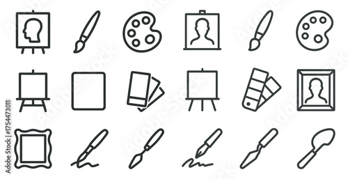 Art and creativity outline icons set – sketch, drawing, artist tools