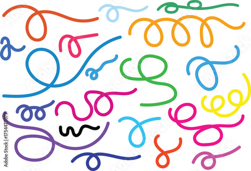 An array of bright multicolored squiggly lines and loops are scattered across a fun whimsical design