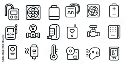 Home appliances outline icons set – linear, household, electronics symbols collection