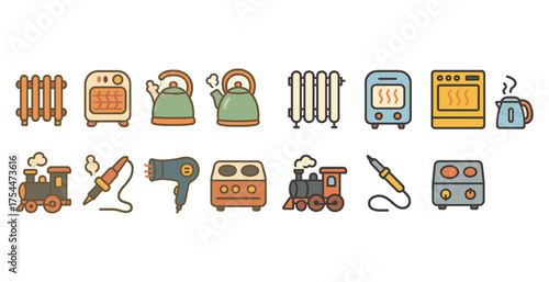 Home appliance icons set – flat, filled, kitchen and household symbols