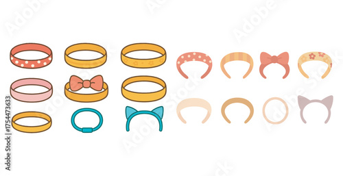 Headband and accessories icons set – flat, outline, fashion and style symbols