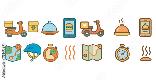 Food delivery and order icons set – flat, 3d, takeout and mobile app graphics