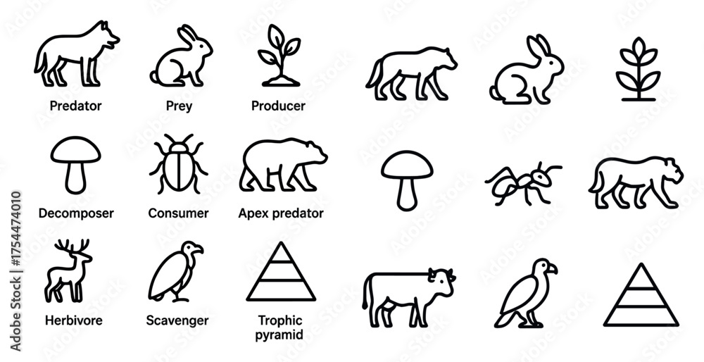 Fototapeta premium Ecology outline icons set – linear, vector, environmental and wildlife symbols