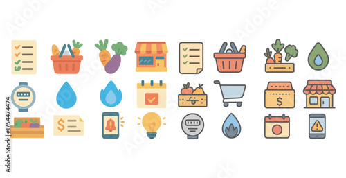 Shopping and retail icons set – flat, outline, commercial and marketplace symbols