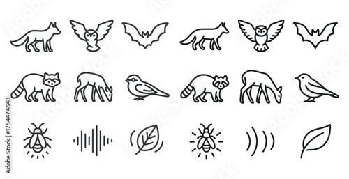 Wildlife silhouette icons set – outline, flat, animal and nature symbols